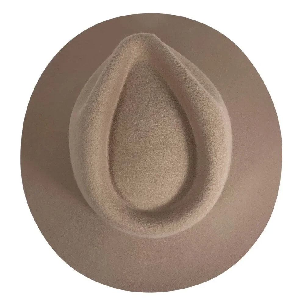 Morgan & Taylor 100% Australian Wool Tan Fedora Hat Gold Trim Band OSFM Adj NWT